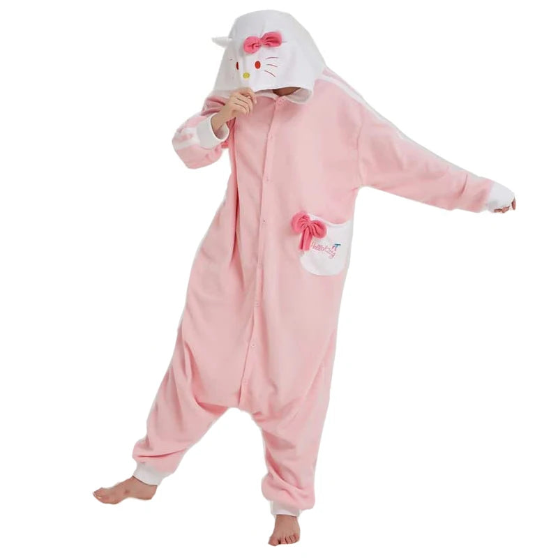 Women Onesies Kitty cat Pajamas For Halloween Cosplay Costume Fleece Christmas One-Piece Kigurumi Full Body Pijama Sleepwear