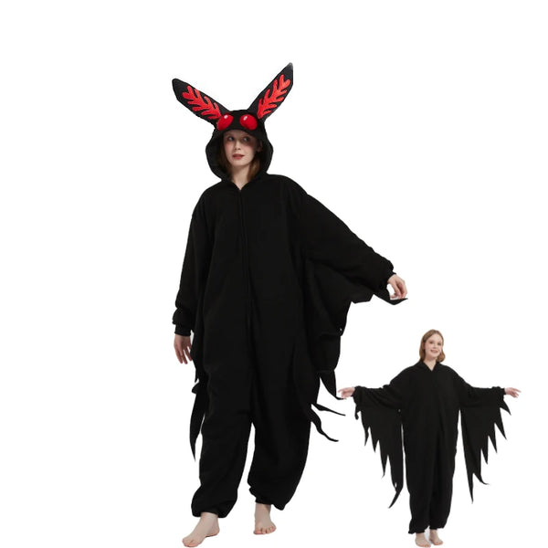 Zipper Mothman Suit Adult Animal Kigurumi Fleece Cosplay Onesie Pajamas Masquerade Cartoon Costume Halloween Party Jumpsuits