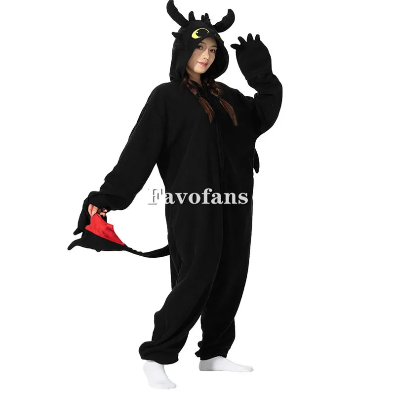 XXL Black Animal Kigurumi Adults Onesies Women Men Pajamas Halloween Costumes Cosplay Jumpsuit Christmas Gift