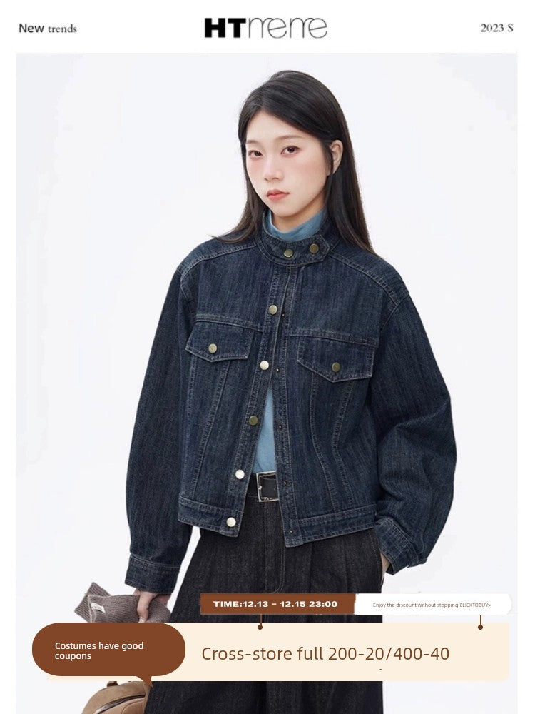 Htmeme Hanada Window Fashionable Vintage Denim Jacket
