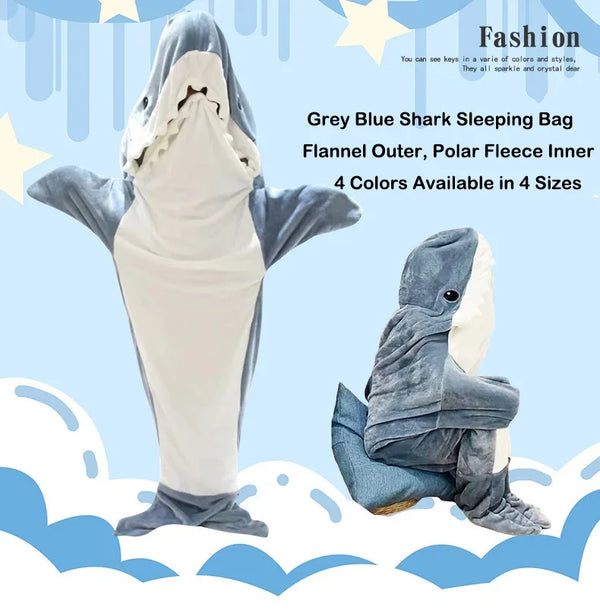 Soft Plush Wearable Shark Blanket Cartoon Animal Onesie Pajamas Cosplay Costume Sleep Bag for Adults Kids Flannel Pink Blue