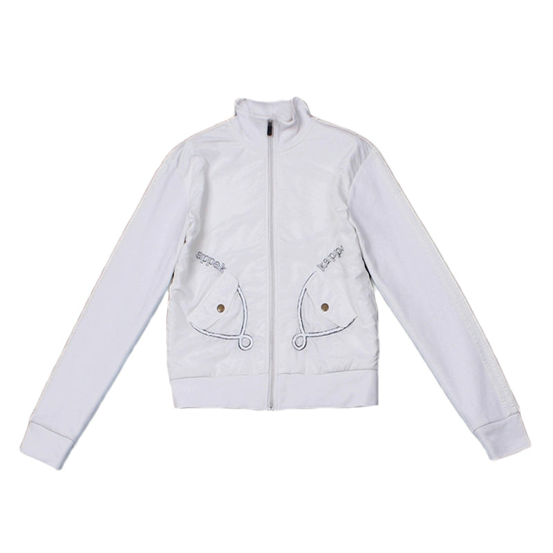 White Short Stand Collar Baseball Shirt Small Jacket Sportswear