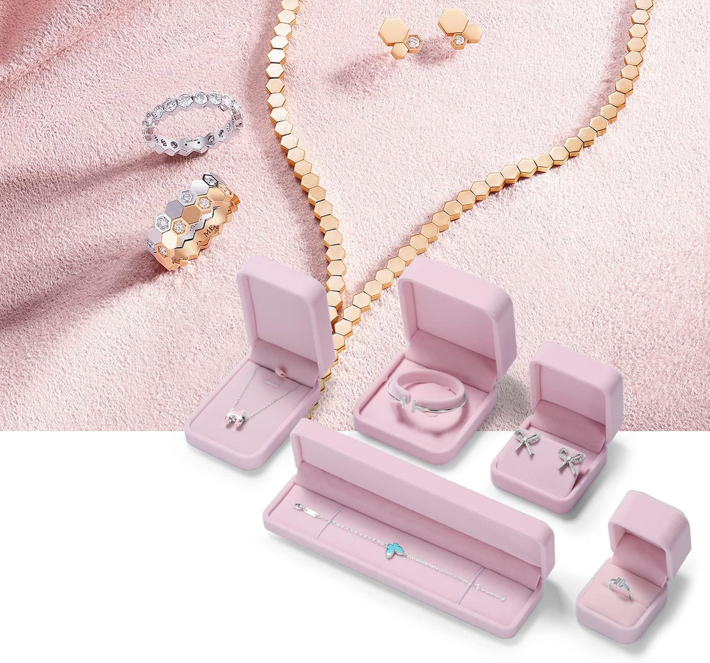 Premium Velvet Earring Gift Box Pink Jewelry Storage Case Showcase Display