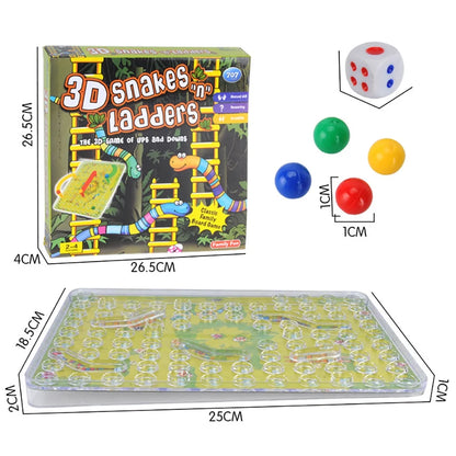 Traditional 3D Snakes Ladders Family Board Game Toy for Kid Gifts Night Fun