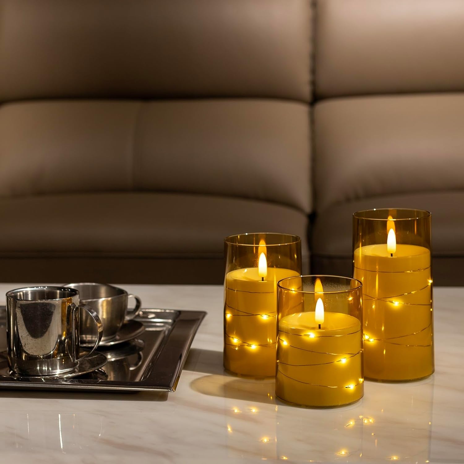 Flameless Candles,Battery Operated Candles LED Candles with Remote and Timer Flickering Flameless Candles for Romantic Ambiance and Home Halloween Decor Durable Acrylic Shell with Embedded Star String